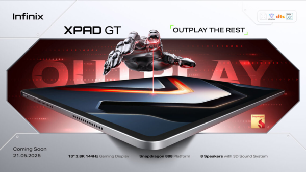 传音Infinix XPad GT平板将于5月21日发布 配置已公布